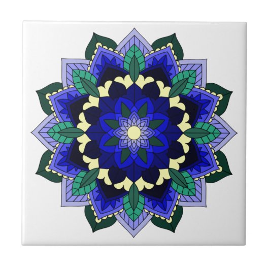 Carreau Mandala Motif 02 en bleu foncé (Devant)