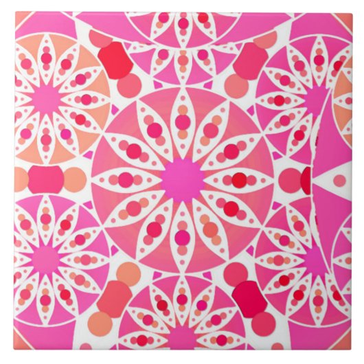 Carreau Mandala Motif en rose et corail (Devant)