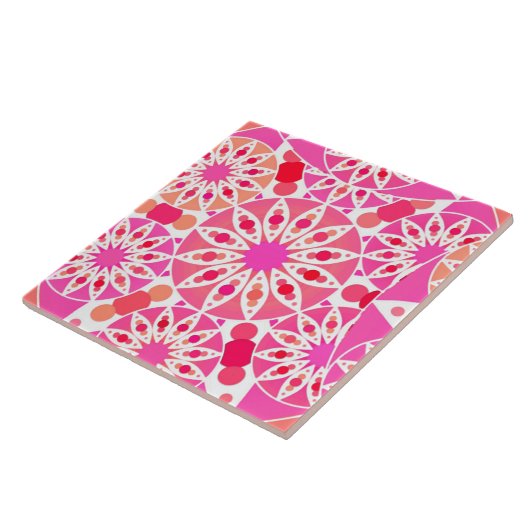 Carreau Mandala Motif en rose et corail (Côté)