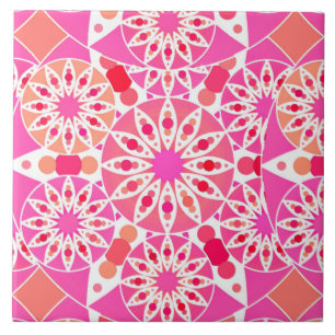 Carreau Mandala motif, tons rose et corail