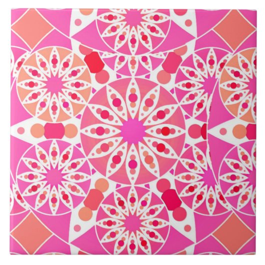 Carreau Mandala motif, tons rose et corail (Devant)