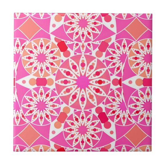 Carreau Mandala motif, tons rose et corail (Devant)