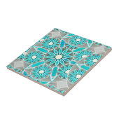 Carreau Mandala motif, turquoise, gris argenté et blanc (Côté)
