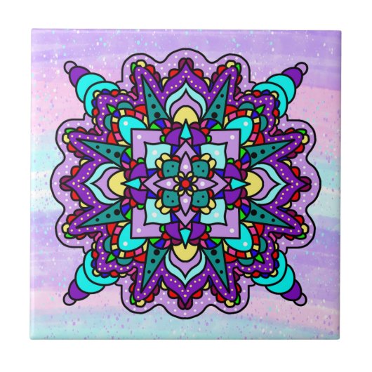 Carreau Mandala mystique coloré en violet et bleu (Devant)