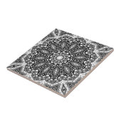 Carreau Mandala noir blanc, kaléidoscope, ornement rond (Côté)