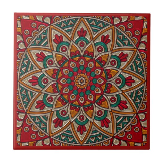 Carreau Mandala. riche et rouge (Devant)