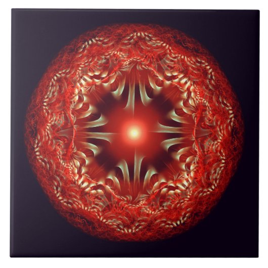 Carreau Mandala rouge rond fractal (Devant)