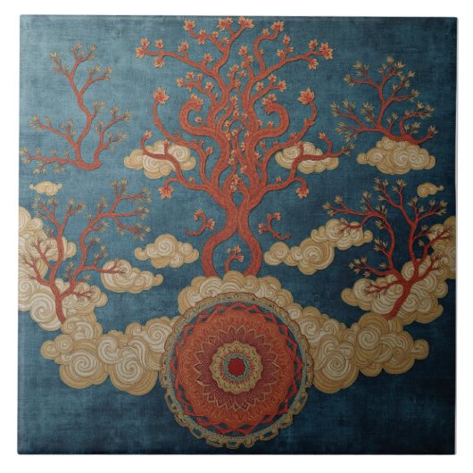 Carreau Mandala sous les arbres nuageux (Devant)