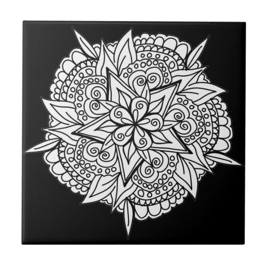 Carreau Mandala Star Flower Carrelage en céramique noir et (Devant)