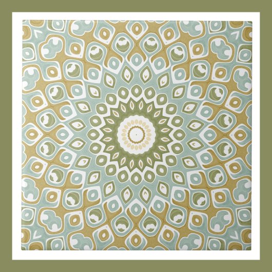 Carreau Mandala terreux en vert, or et bleu doux