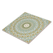 Carreau Mandala Terrien en Vert, Or et Bleu Clair (Côté)