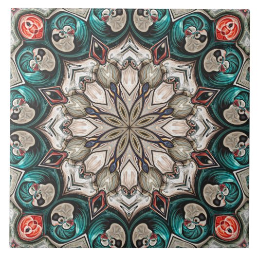 Carreau Mandala Turquoise Abstraite (Devant)