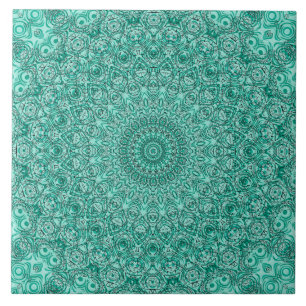 Carreau Mandala turquoise avec symétrie complexe