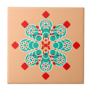Carreau Mandala, Turquoise et Peach, huit points