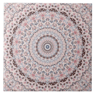 Carreau Mandala Vintage en Rose, Brun et Bleu