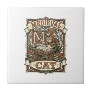 Carreau Manuscrit médiéval de chat médiéval vintage