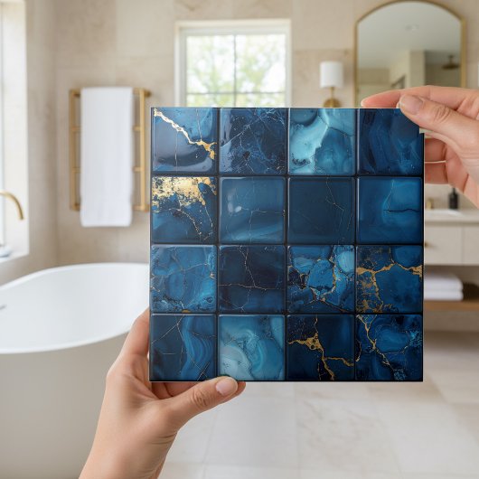 Carreau Marble Mix 4x4 Squares Blue ID1186a