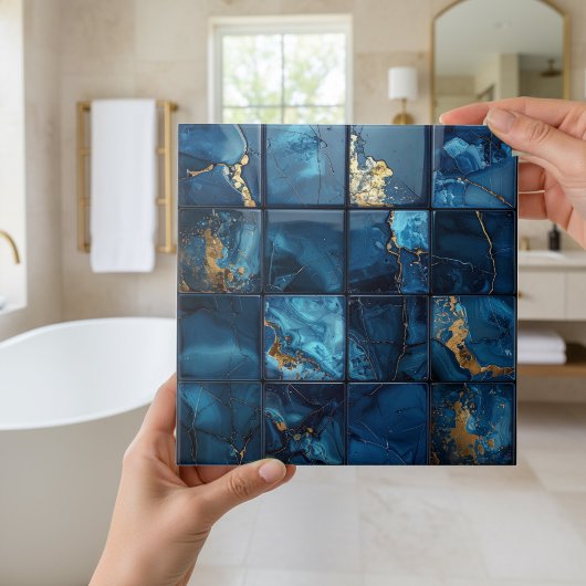 Carreau Marble Mix 4x4 Squares Blue ID1186b