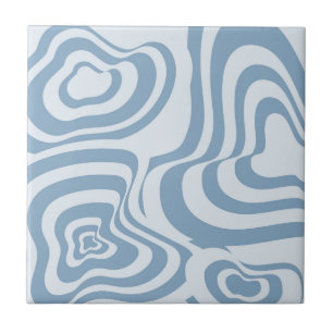 Carreau Marbre Abstrait Rayure Ondulée Bleu Rétro Gras Mod