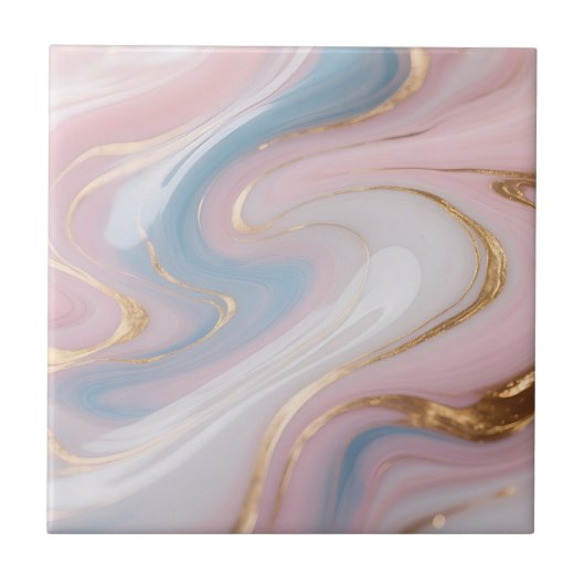 Carreau Marbre Abstrait Tourbillon Rose Bleu Or (Devant)