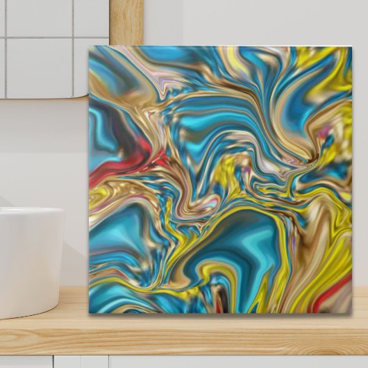 Carreau marbre abstrait tourbillons jaune turquoise bleu t