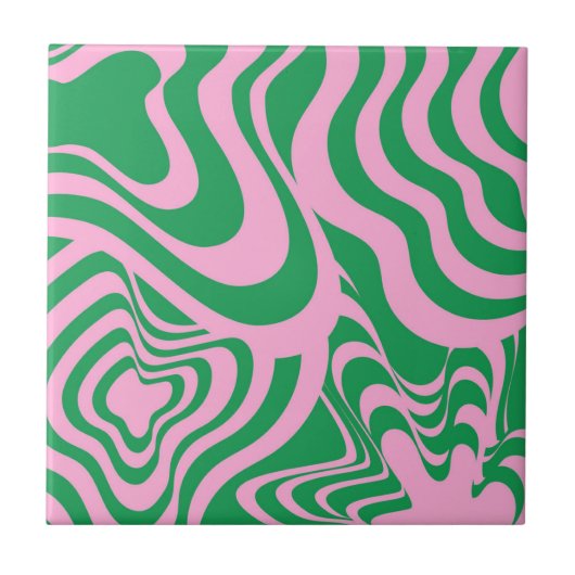 Carreau Marbre Abstrait Wavy Stripe vert rose rétro Bold (Devant)