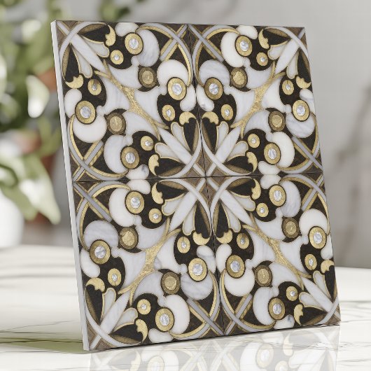Carreau Marbre Arabesque Blanc et Or Luxueux