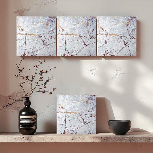Carreau Marbre blanc à veines de bronze ID1182a
