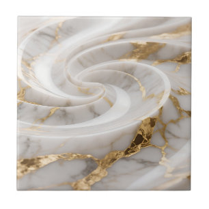 Carreau Marbre blanc avec motif tourbillonnant doré