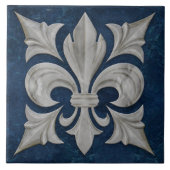 Carreau Marbre blanc et bleu Fleur-De-Lis (Devant)