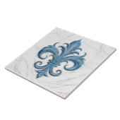 Carreau Marbre blanc et bleu Fleur-De-Lis (Côté)