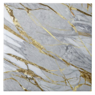 Carreau Marbre blanc et gris avec accents dorés