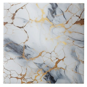 Carreau Marbre blanc et gris avec fissures dorées