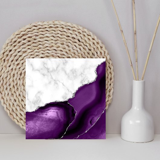 Carreau Marbre Blanc Pailleté d'Argent Agate Pourpre