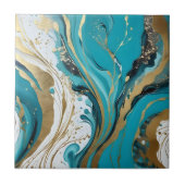 Carreau Marbre blanc turquoise avec accents or (Devant)