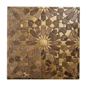 Carreau Marbre Brun Luxueux et Zellij Marocain Or