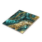 Carreau Marbre d'agate de géode doré liquide sarcelle turq (Côté)