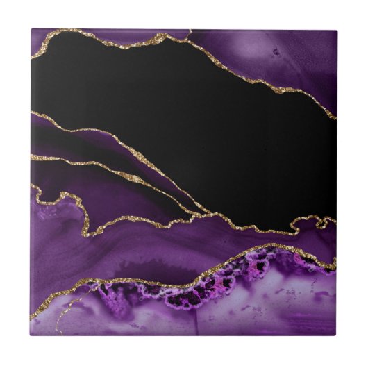 Carreau Marbre d'agate noir violet Glamour foncé Doré (Devant)