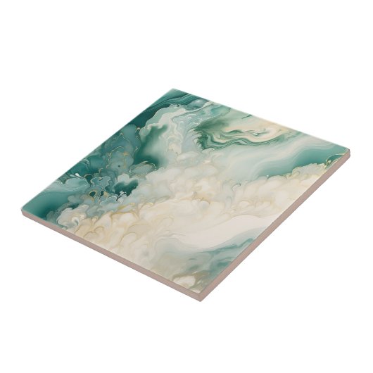 Carreau Marbre d'aquarelle Abstrait vert et or Faux (Côté)