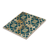 Carreau Marbre de Luxe Art Déco Clé Grecque Vert Mer Or (Côté)