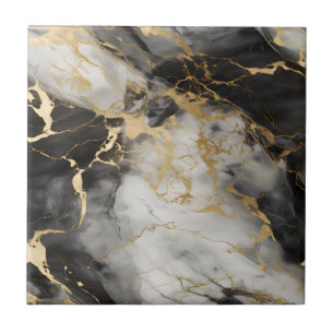 Carreau Marbre de luxe blanc, or et noir élégant