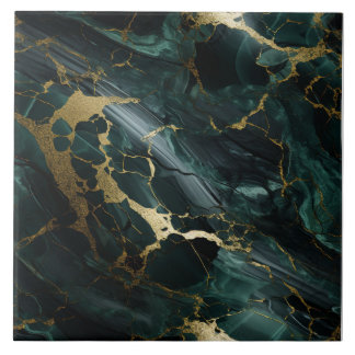Carreau Marbre d'émeraude, Aquamarine foncée, Gold Detail