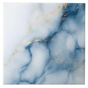Carreau Marbre doré motif bleu