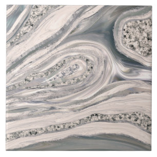 Carreau Marbre et cristal liquides gris - perle et argent