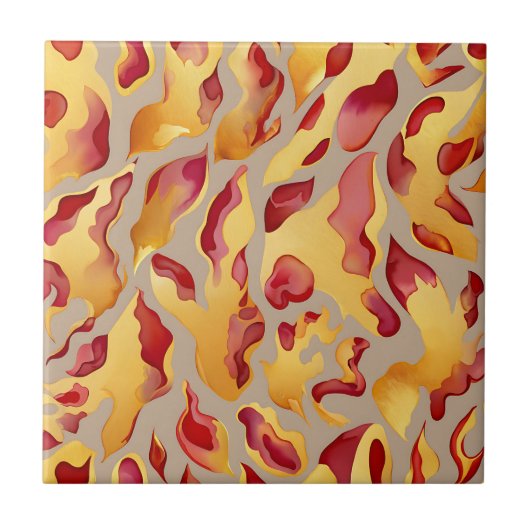 Carreau Marbre Liquide Abstrait Or Rouge Sang (Devant)
