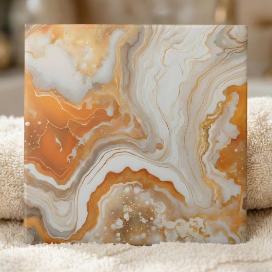 Carreau Marbre Liquide Agate Orange Brûlé et Or Moderne