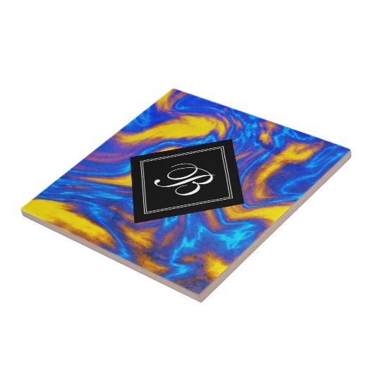 Carreau Marbre Liquide Moderne Abstrait Jaune Bleu Violet (Côté)