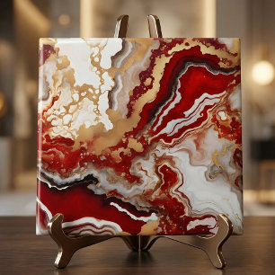 Carreau Marbre Liquide Or Rouge Rubis Luxueux Art Fluidiqu