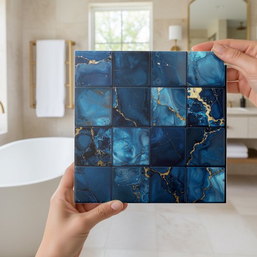 Carreau Marbre Mix 4x4 Carrés Bleu ID1186c
