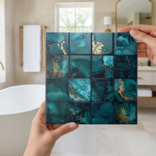Carreau Marbre Mix 4x4 Carrés Turquoise ID1186b